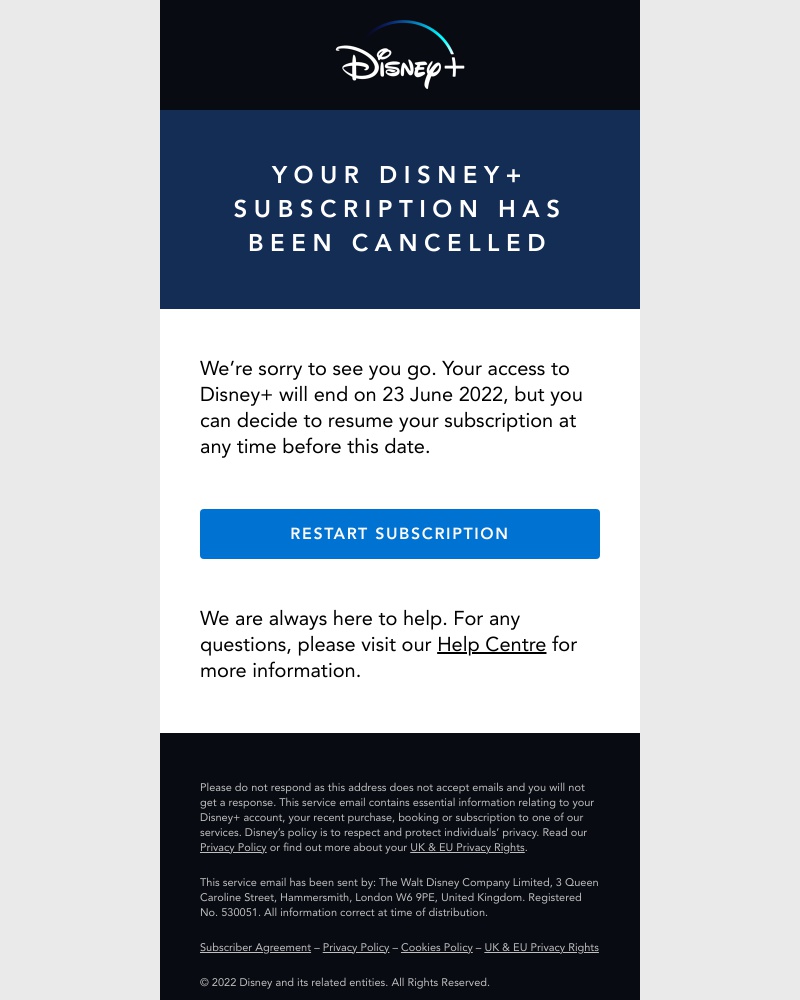 Disney+ - We are sorry to see you go