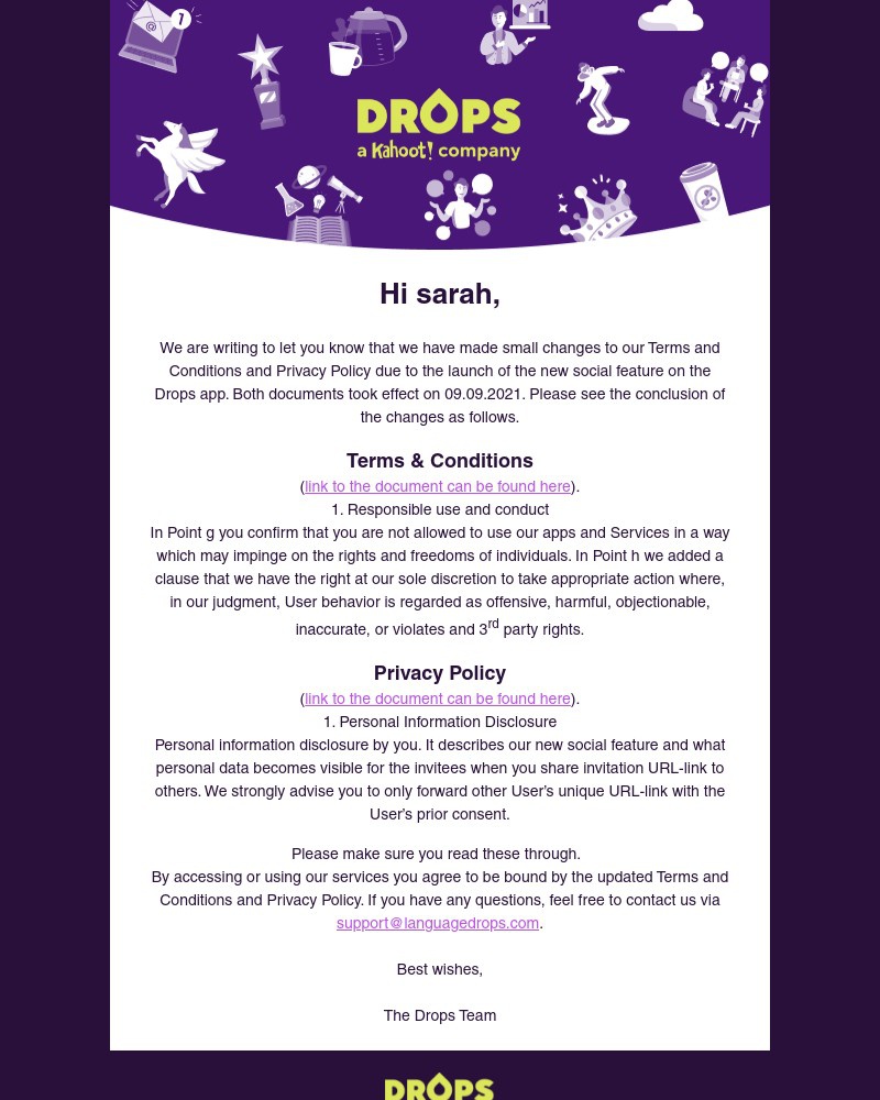 Drops - We have updated our Terms & Conditions and Privacy Policy