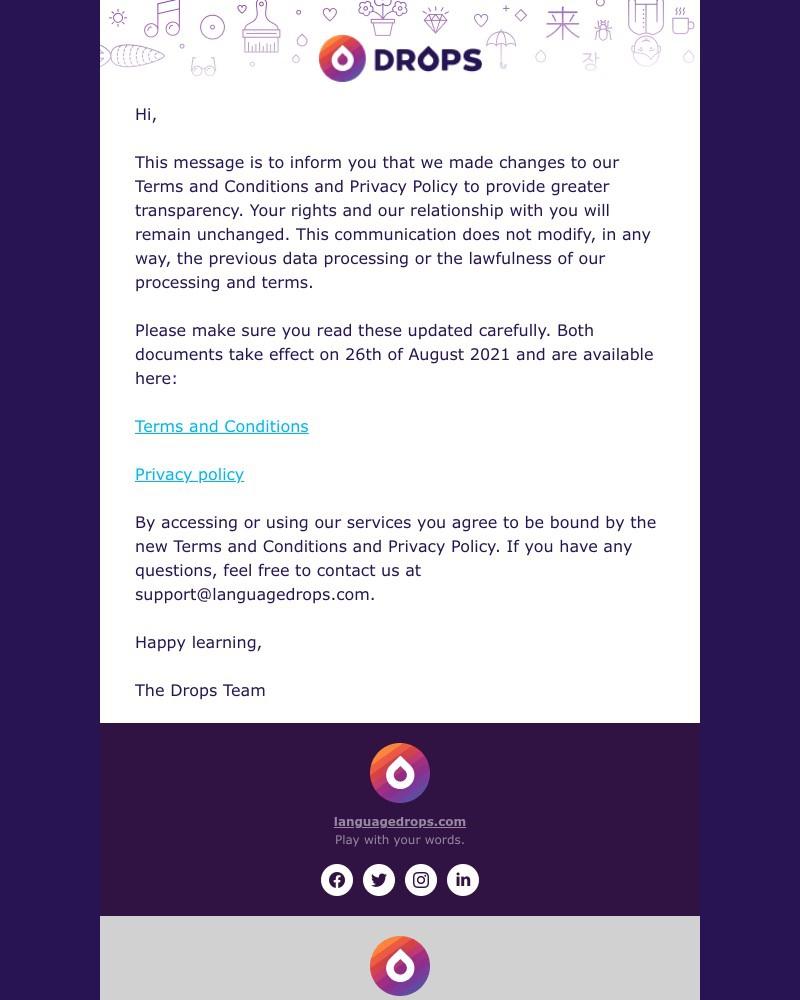 Drops - We have updated our Terms & Conditions and Privacy Policy