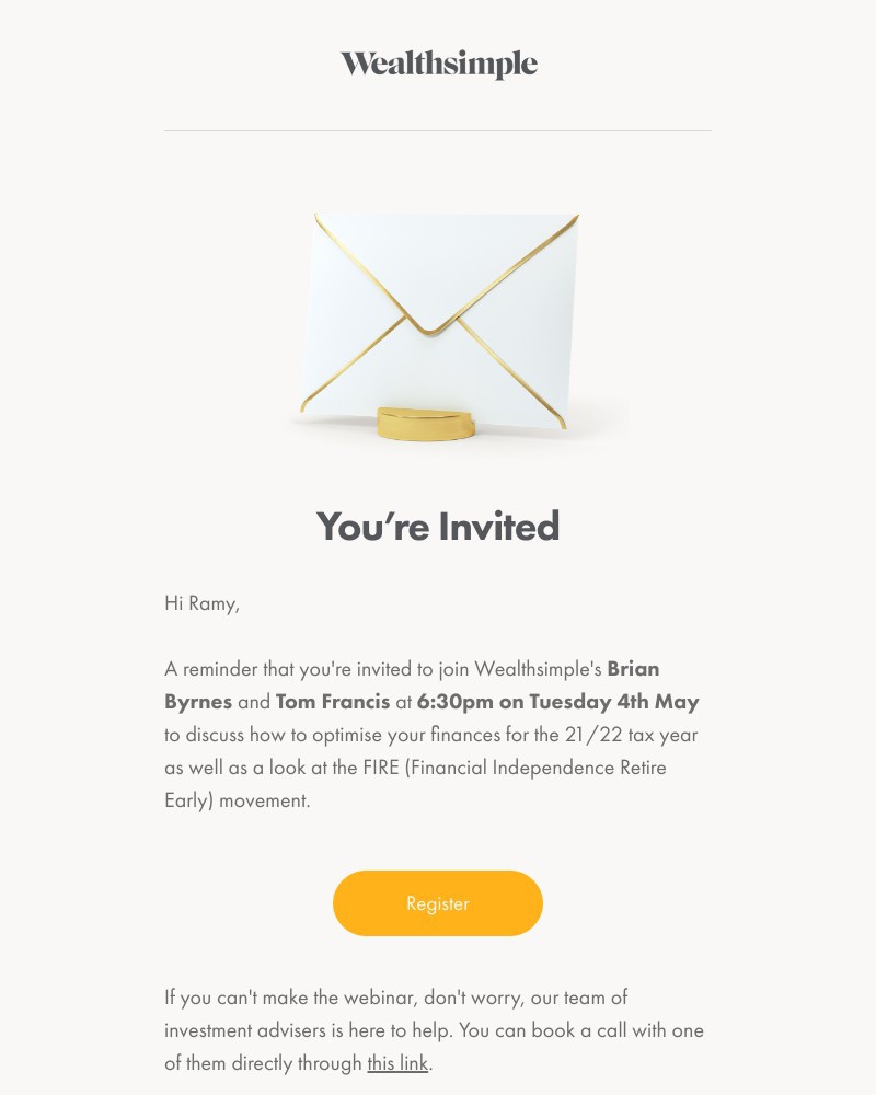 Wealthsimple - Webinar Reminder: The Year Ahead & FIRE - 4th May