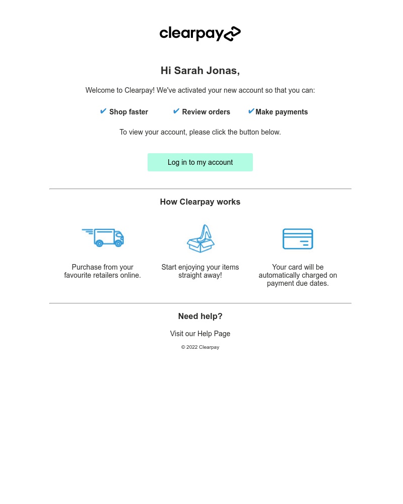 Clearpay - Welcome to Clearpay Sarah Jonas