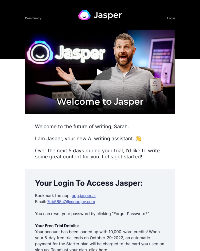 Jasper - Welcome to Jasper! π€ Your 5-day trial has started