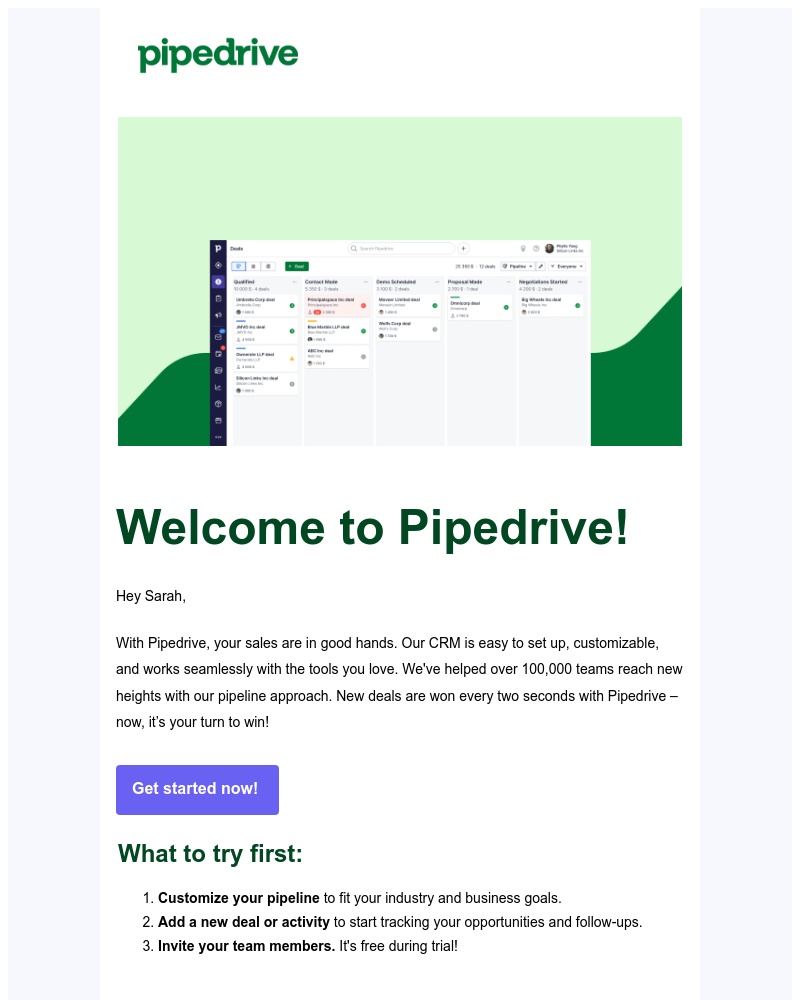 Pipedrive - Welcome to Pipedrive, Sarah!