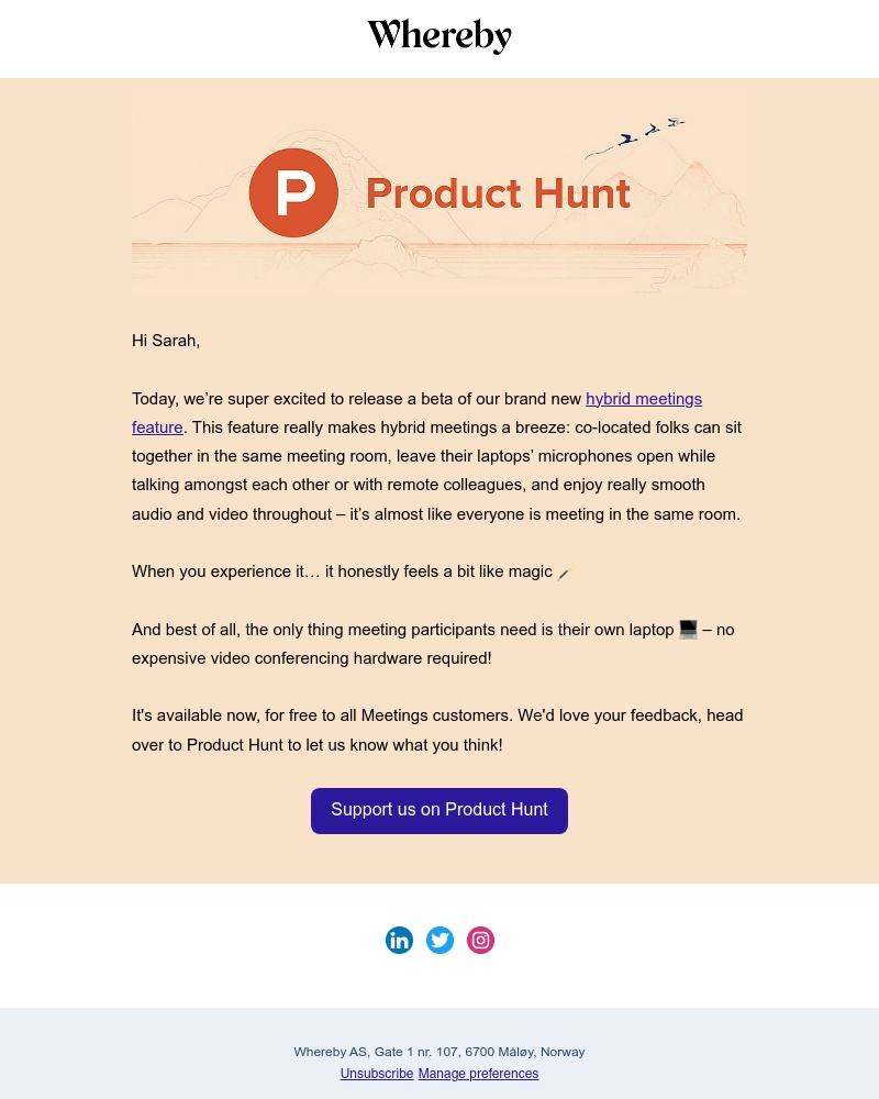 Whereby - We're live on Product Hunt 🎉