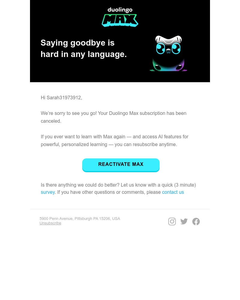 Duolingo - 👋 We’re sorry to see you go!