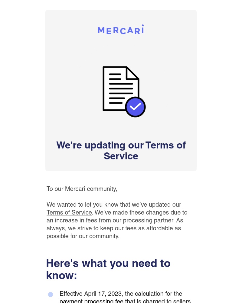 Mercari - We’re updating our Terms of Service