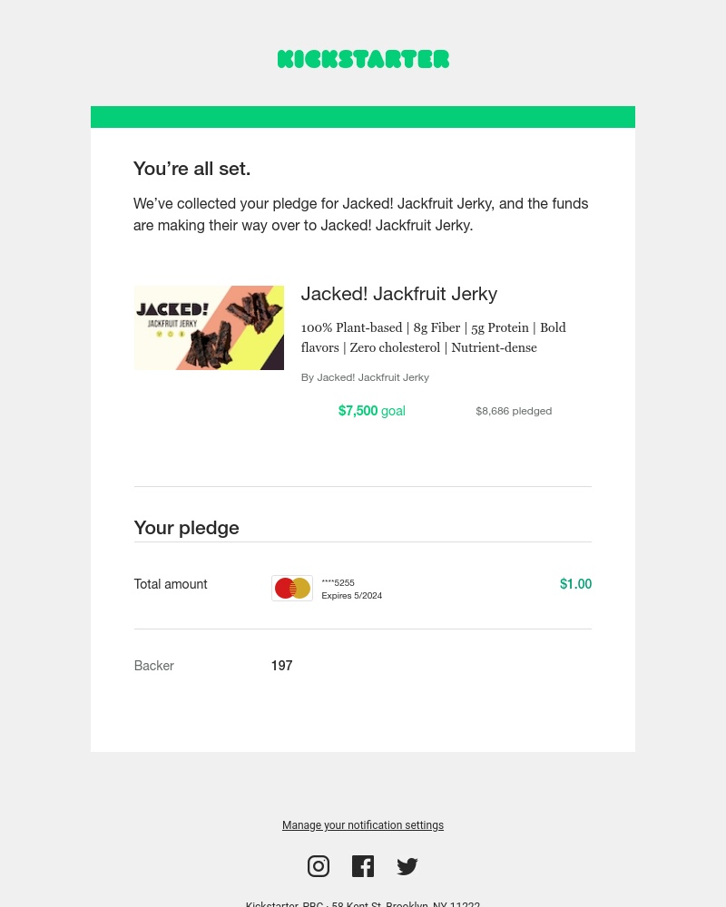 Kickstarter - We've collected your pledge for Jacked! Jackfruit Jerky