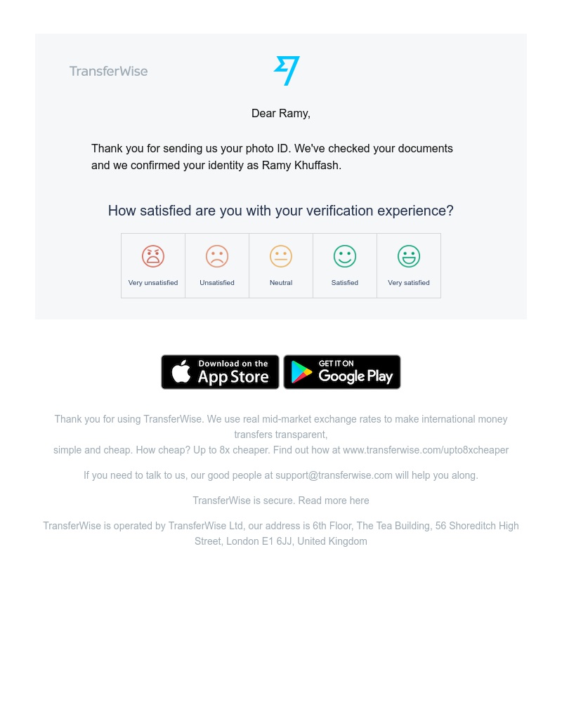 Wise - We've confirmed your identity - We'd love your feedback