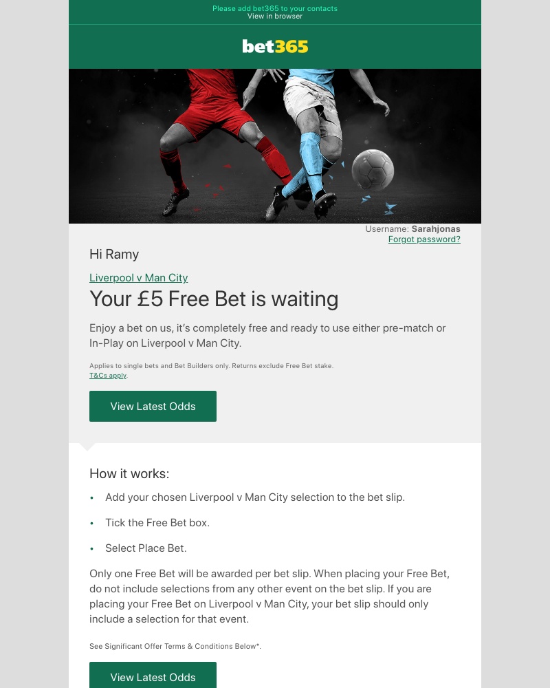 Bet365 - We've given you a ÂŁ5 Free Bet...