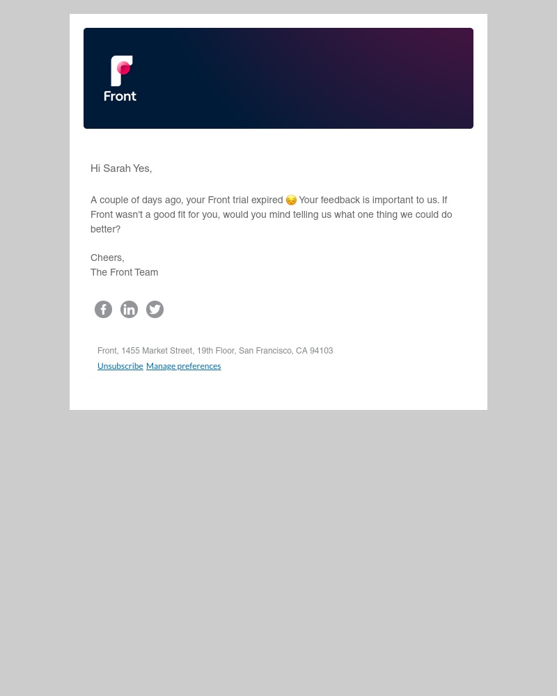 Front - What can we improve?