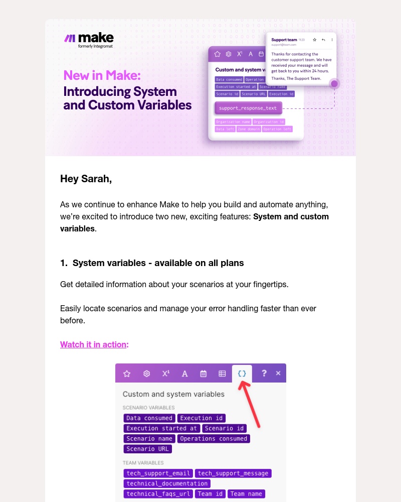 Make.com - What’s New in Make: System and Custom Variables