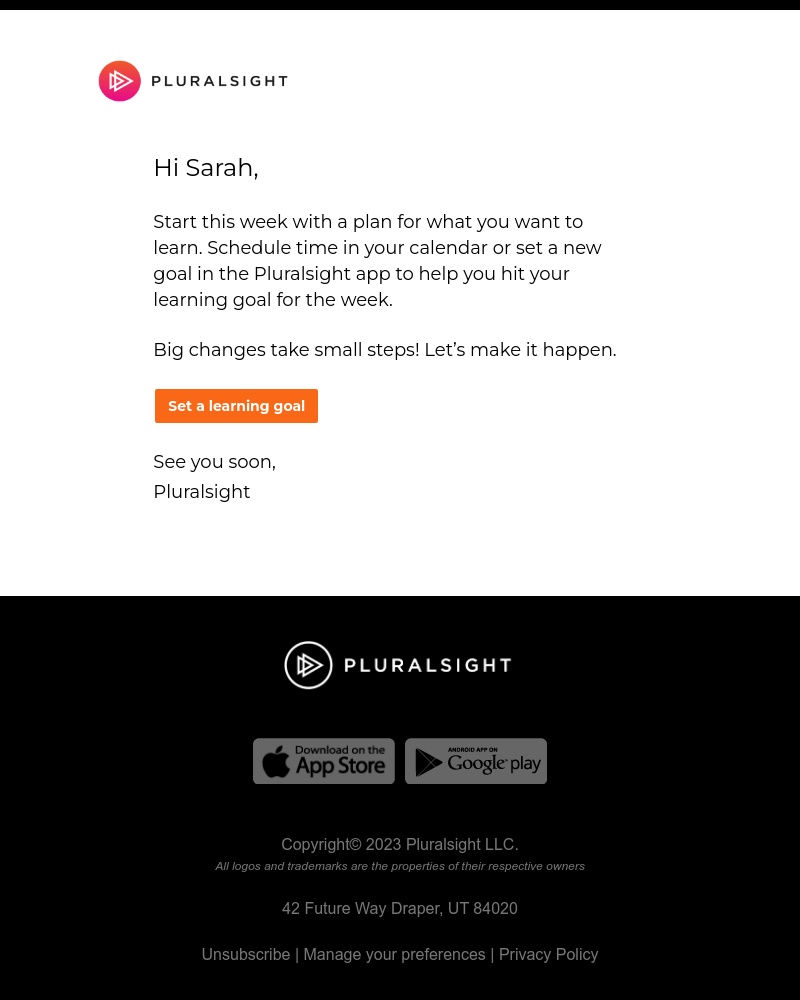 Pluralsight - Whatโs your learning goal for the week?
