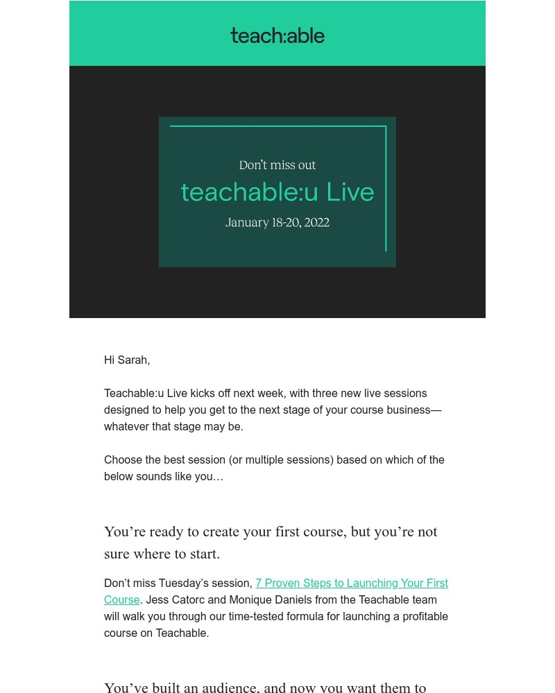 Teachable - Which one (or two or three) of these sessions are for you? Find out.