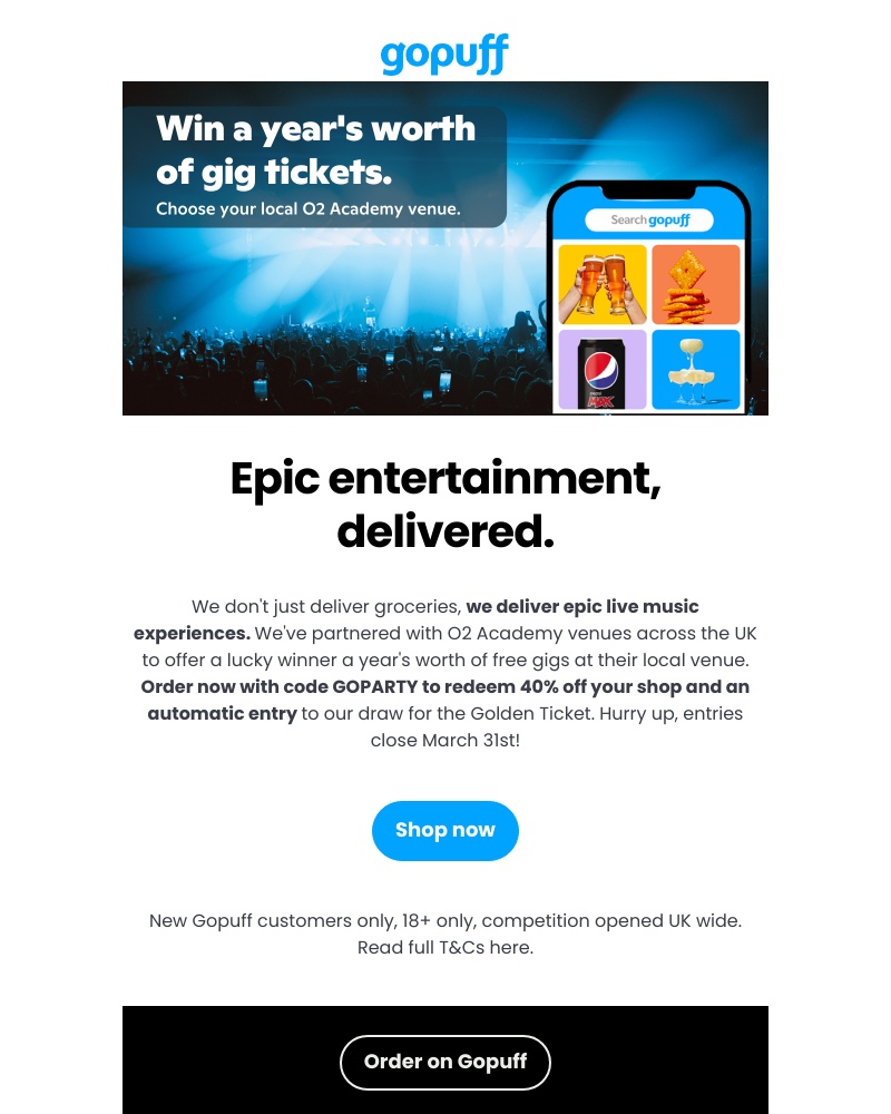 Gopuff - Win a year's worth of FREE gigs!