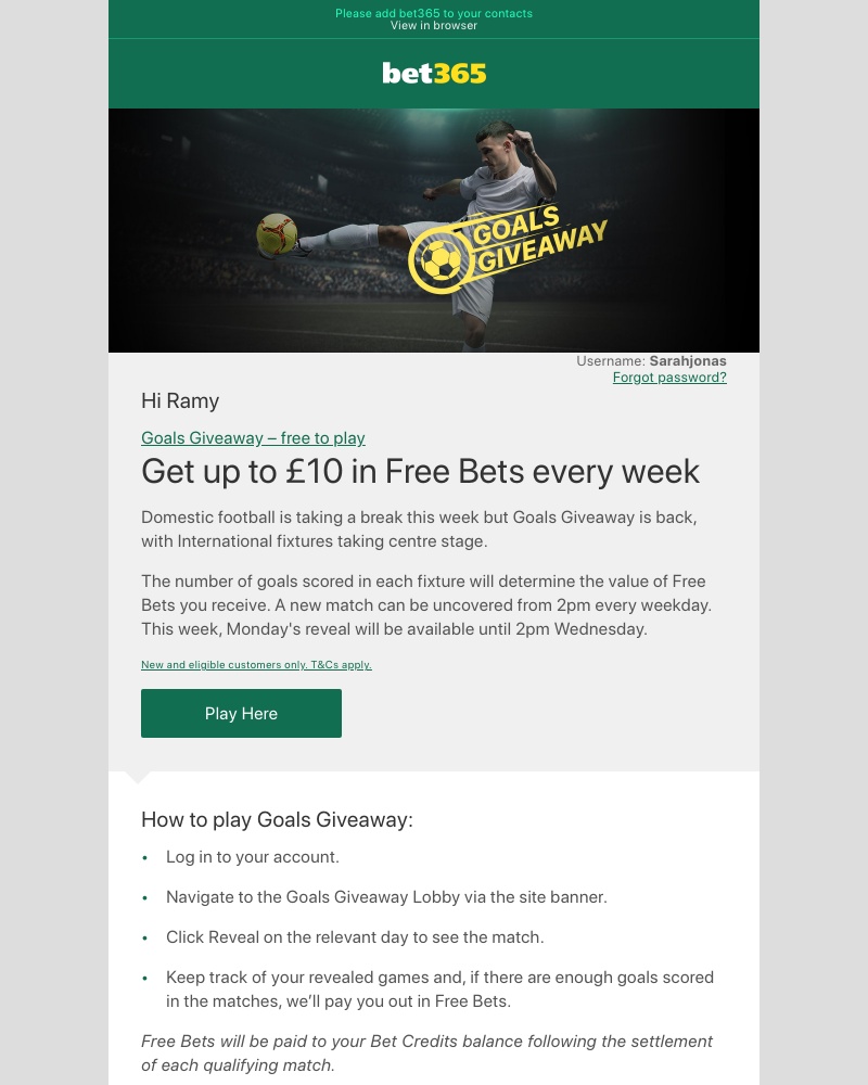 Bet365 - Win Free Bets with Goals Giveaway…