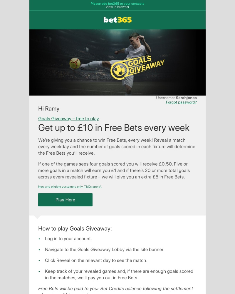 Bet365 - Win Free Bets with Goals Giveaway…