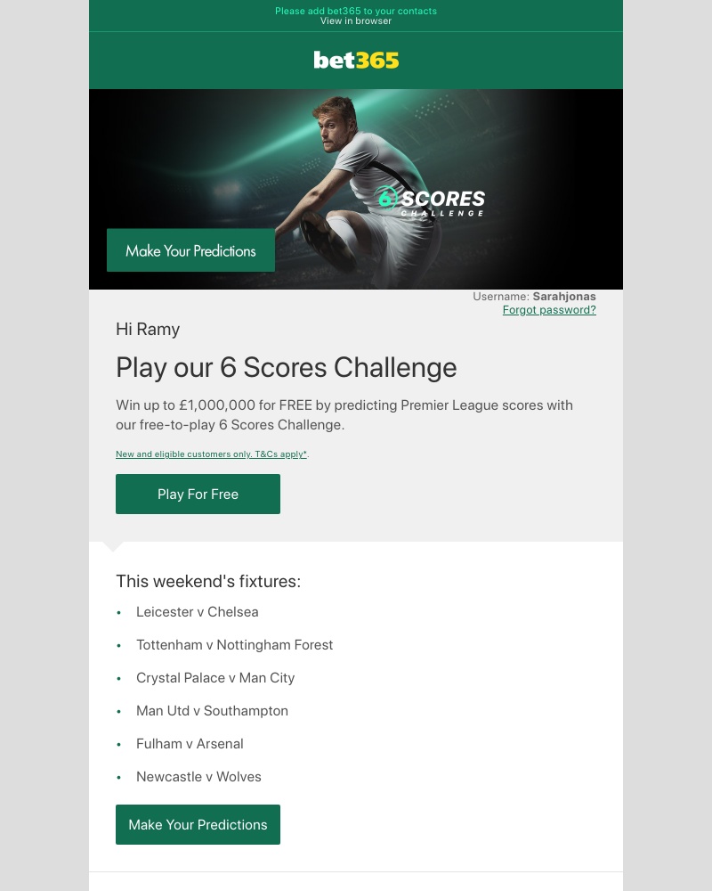 Bet365 - Win up to £1,000,000 for FREE…