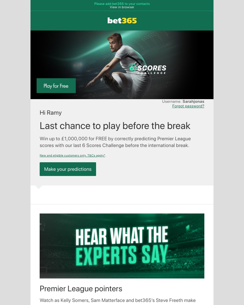 Bet365 - Win up to £1,000,000 for FREE…