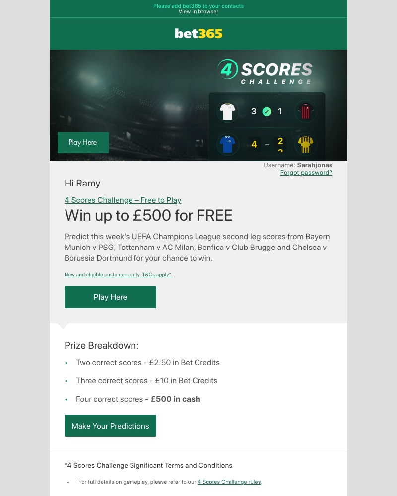 Bet365 - Win up to £500 for FREE…