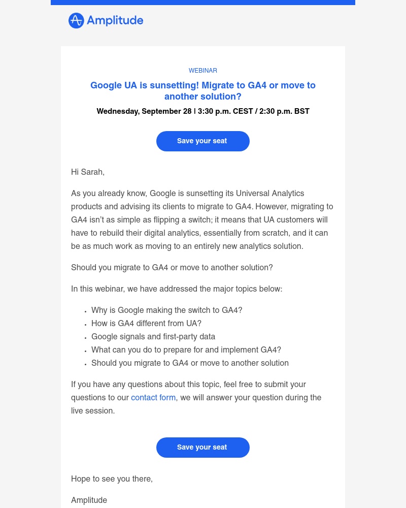 Amplitude - You are invited! Join our conversation on how Google UA sunsetting will impact you
