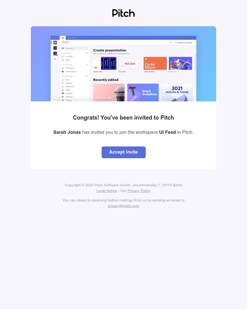 Pitch - You are invited to a Pitch workspace!