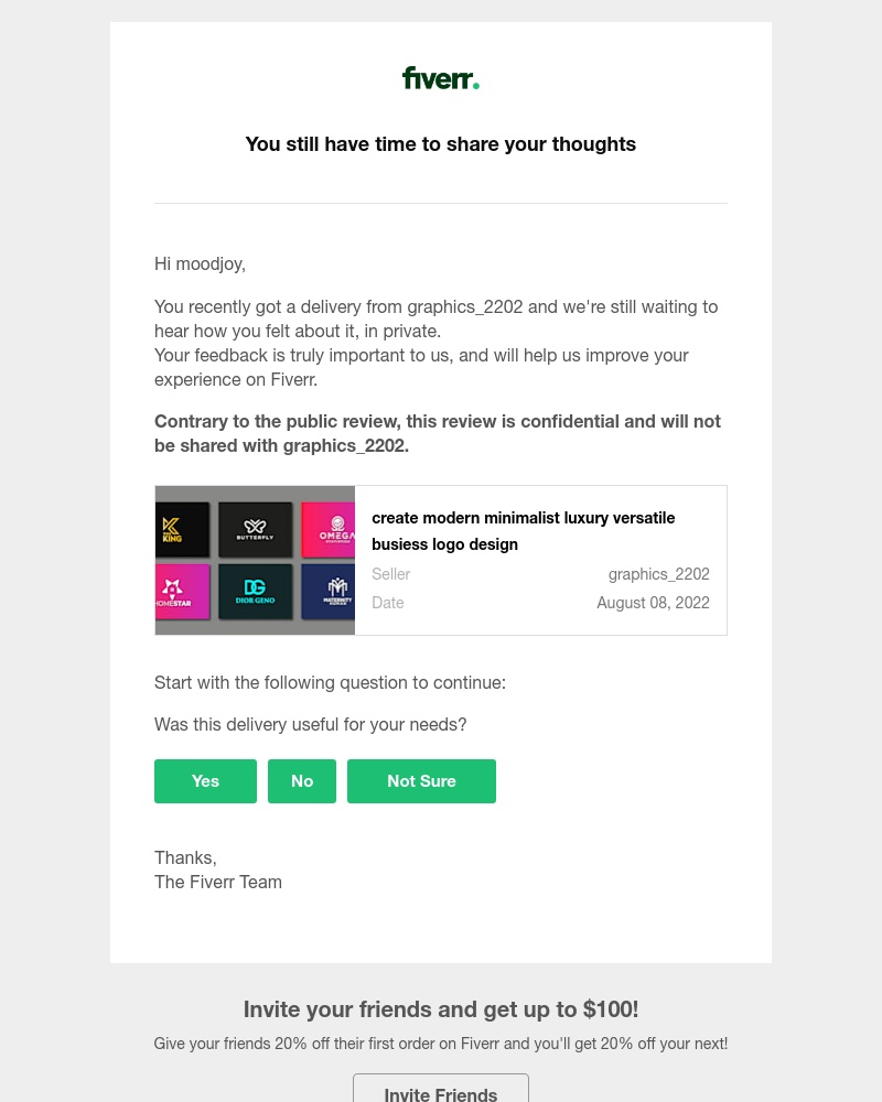 Fiverr - You can still share your private feedback with us