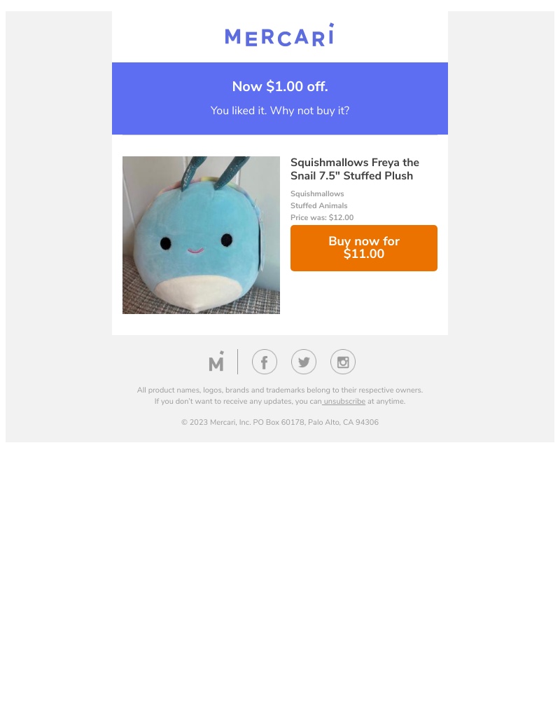 Mercari - You deserve a discount – Squishmallows Freya the Snail 7.5" Stuffed Plush is 5% off