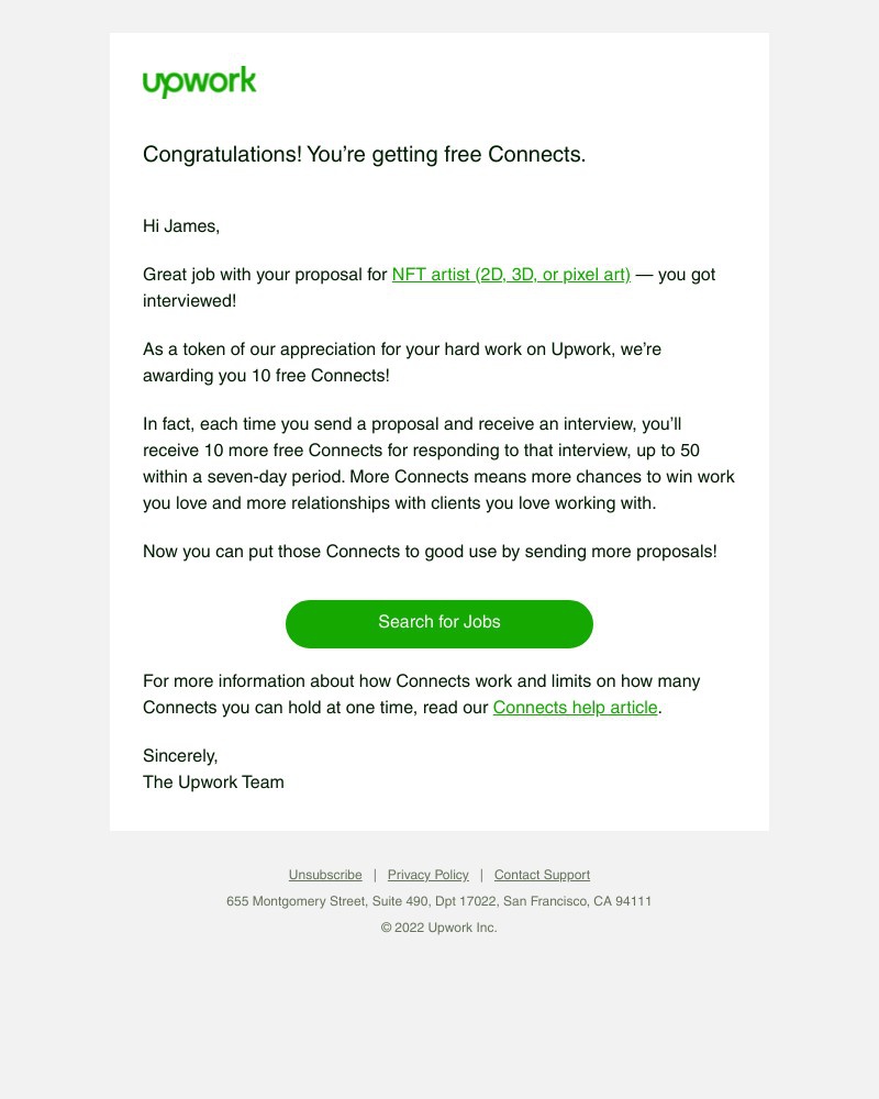 Upwork - You earned free Connects!