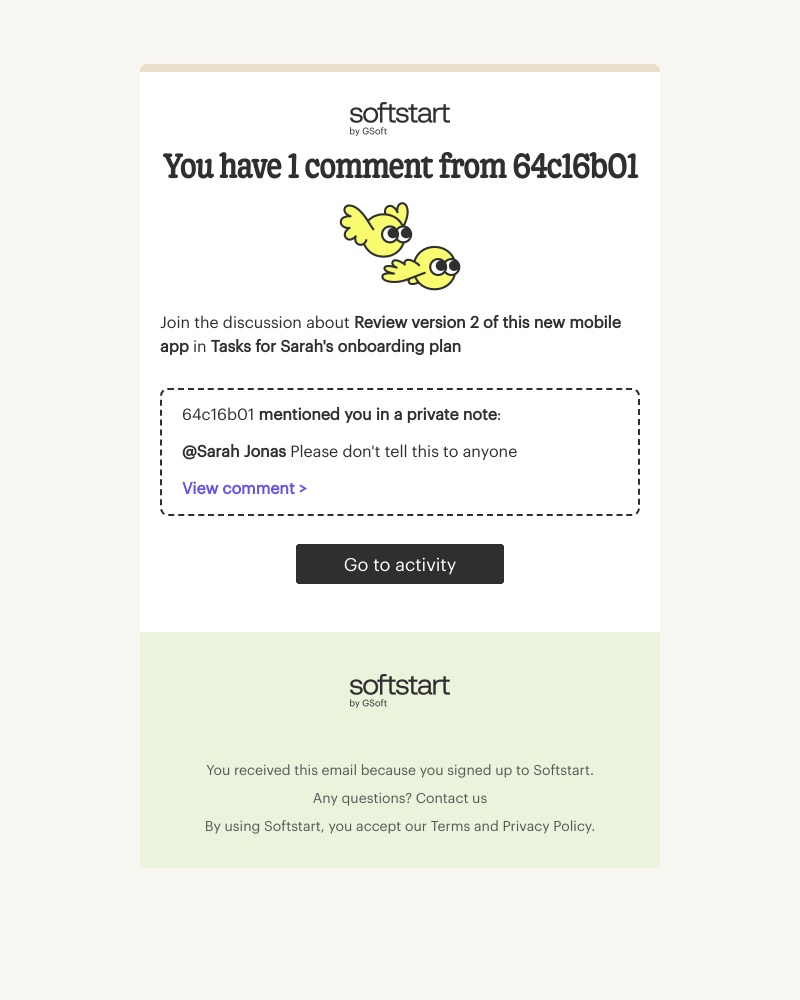 Softstart - You have 1 comment from 64c16b01