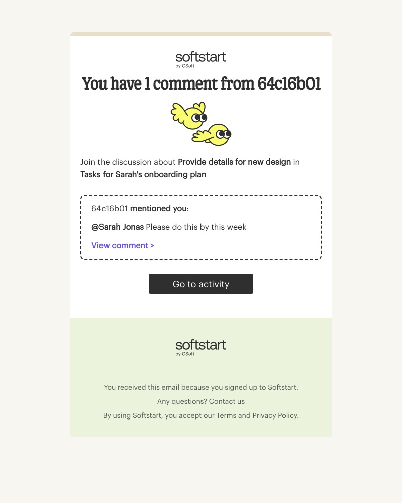 Softstart - You have 1 comment from 64c16b01