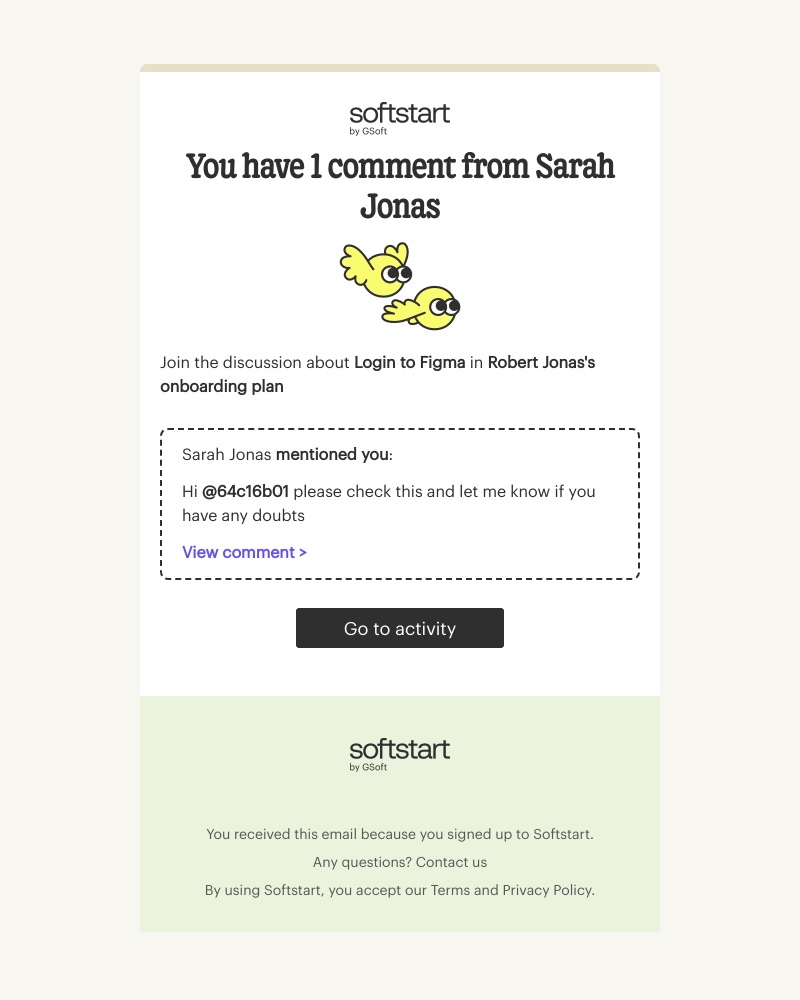 Softstart - You have 1 comment from Sarah Jonas