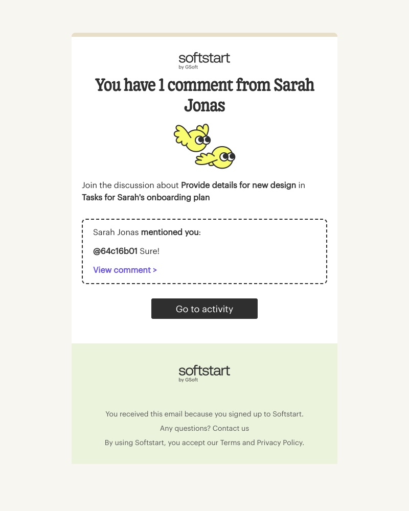 Softstart - You have 1 comment from Sarah Jonas