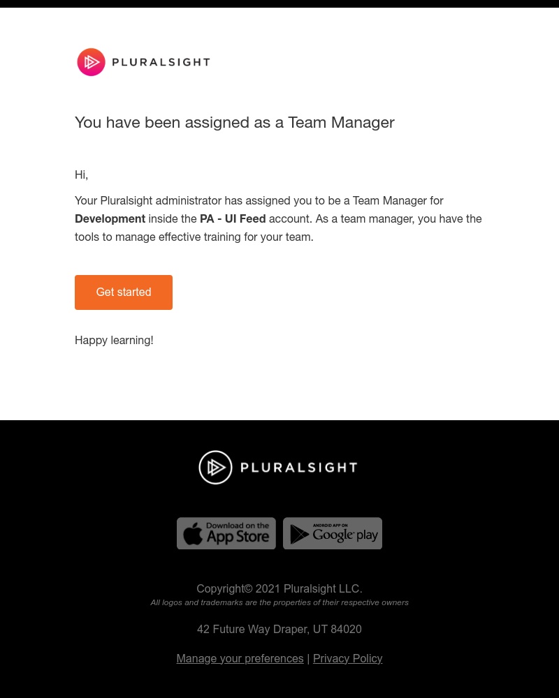 Pluralsight - You have been assigned as a Team Manager of your Pluralsight account!