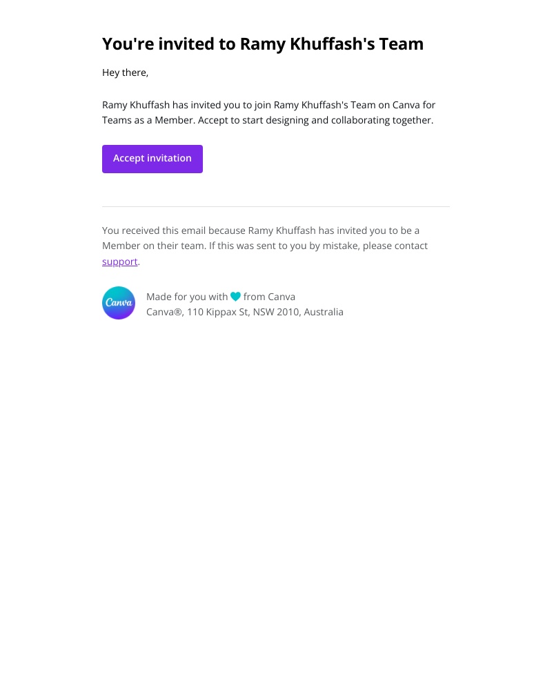 Canva - You have been invited to join a team on Canva