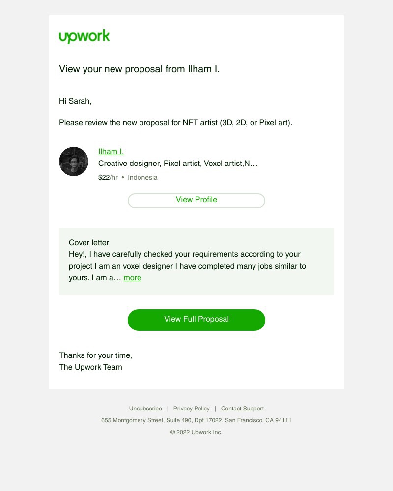 Upwork - You have received a new proposal