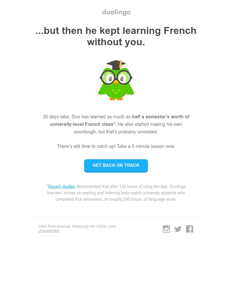 Duolingo - You made Duo sad ๐ข