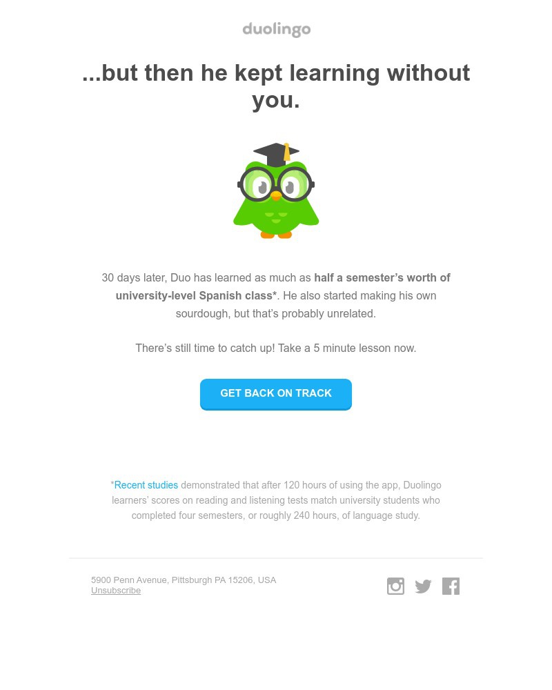 Duolingo - You made Duo sad 😢