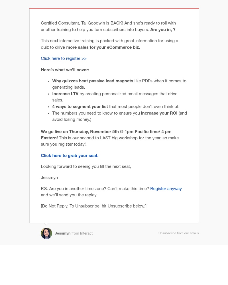 Interact - You might remember Tai from Quiz & Grow Rich
