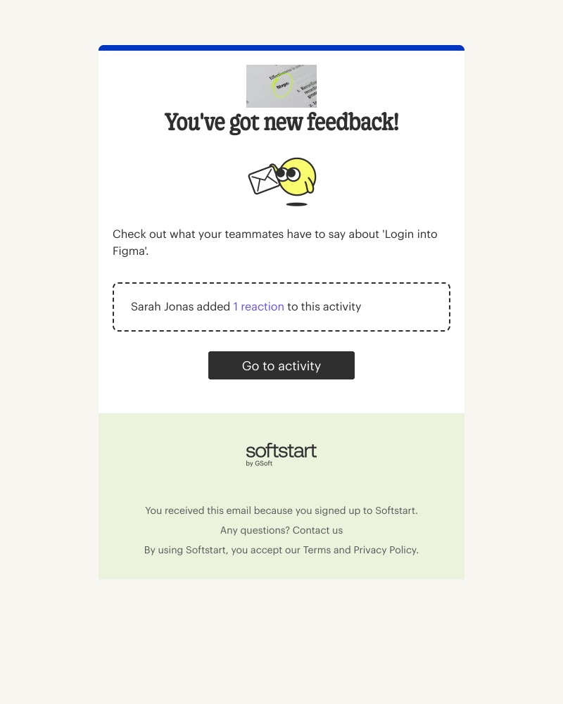 Softstart - You received feedback on Sarah Jonas's plan