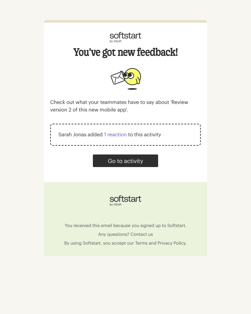 Softstart - You received feedback on Tasks for Sarah's plan