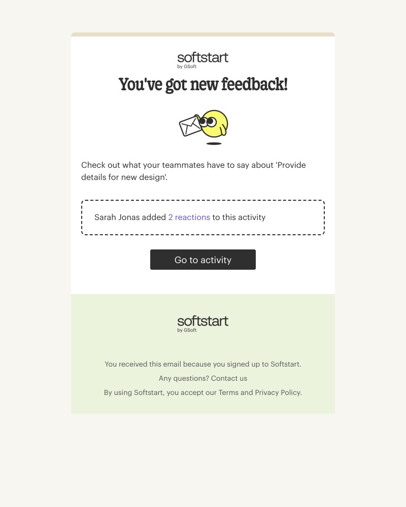 Softstart - You received feedback on Tasks for Sarah's plan