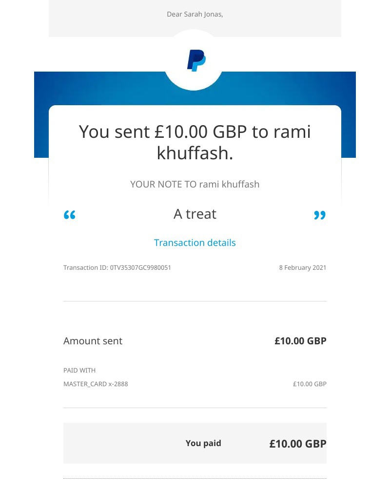 PayPal - You sent a payment