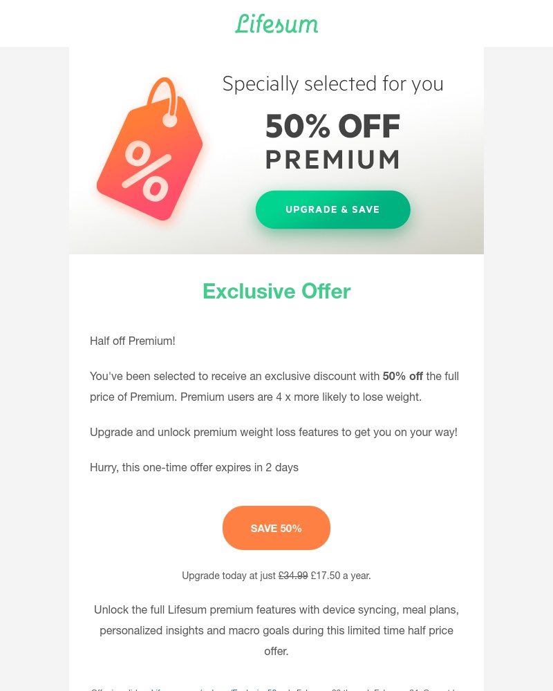Lifesum - Your 50% premium discount ends today β³