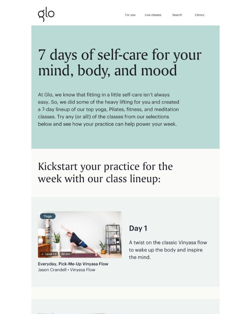 Glo - Your 7-day class schedule to kickstart your practice, sarah