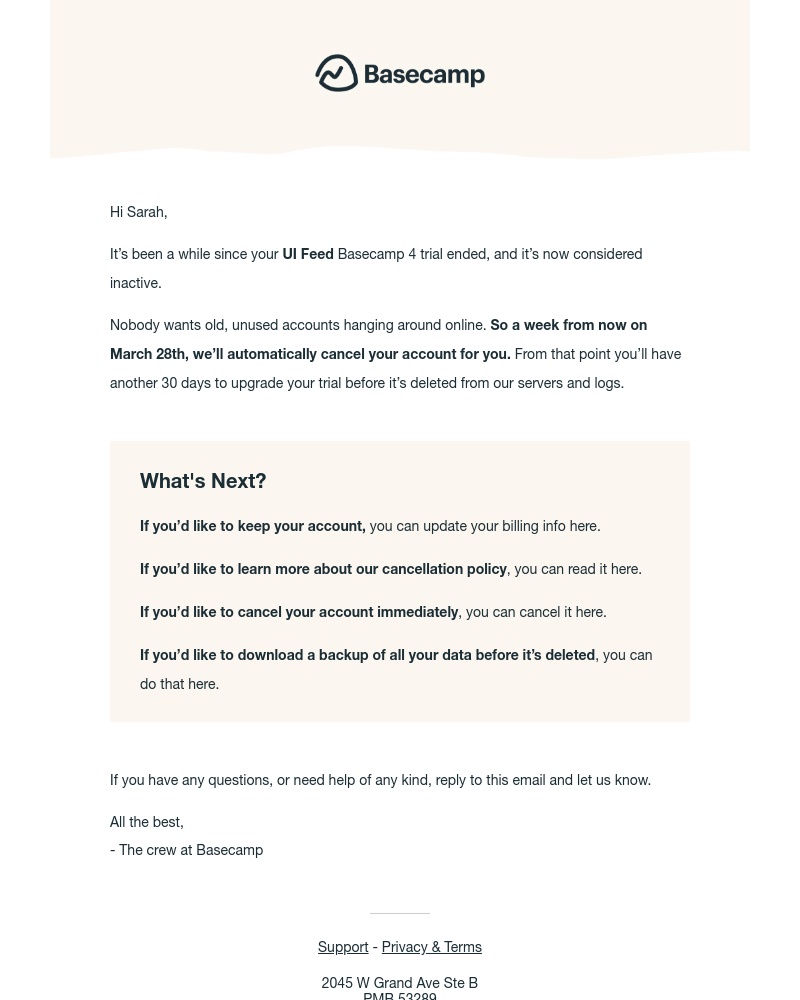 Basecamp - Your Basecamp 4 trial will be canceled soon