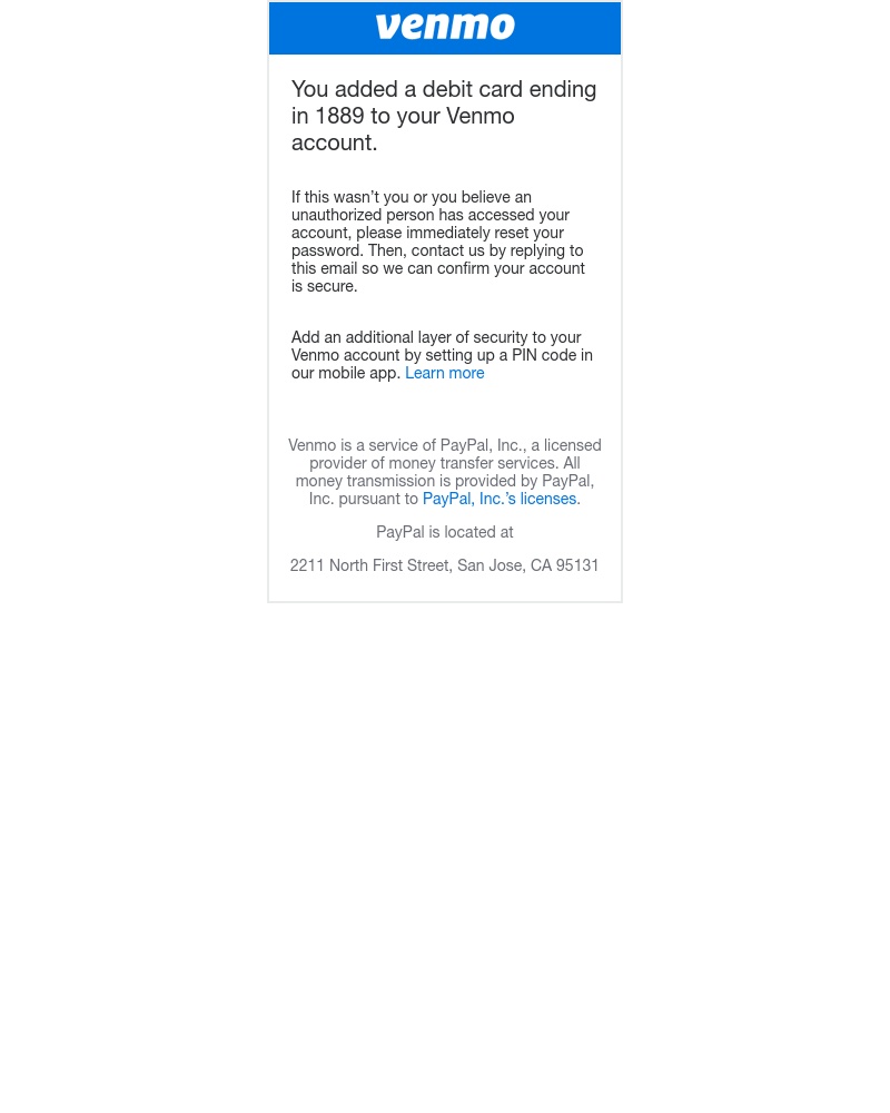 Venmo - Your card has been added