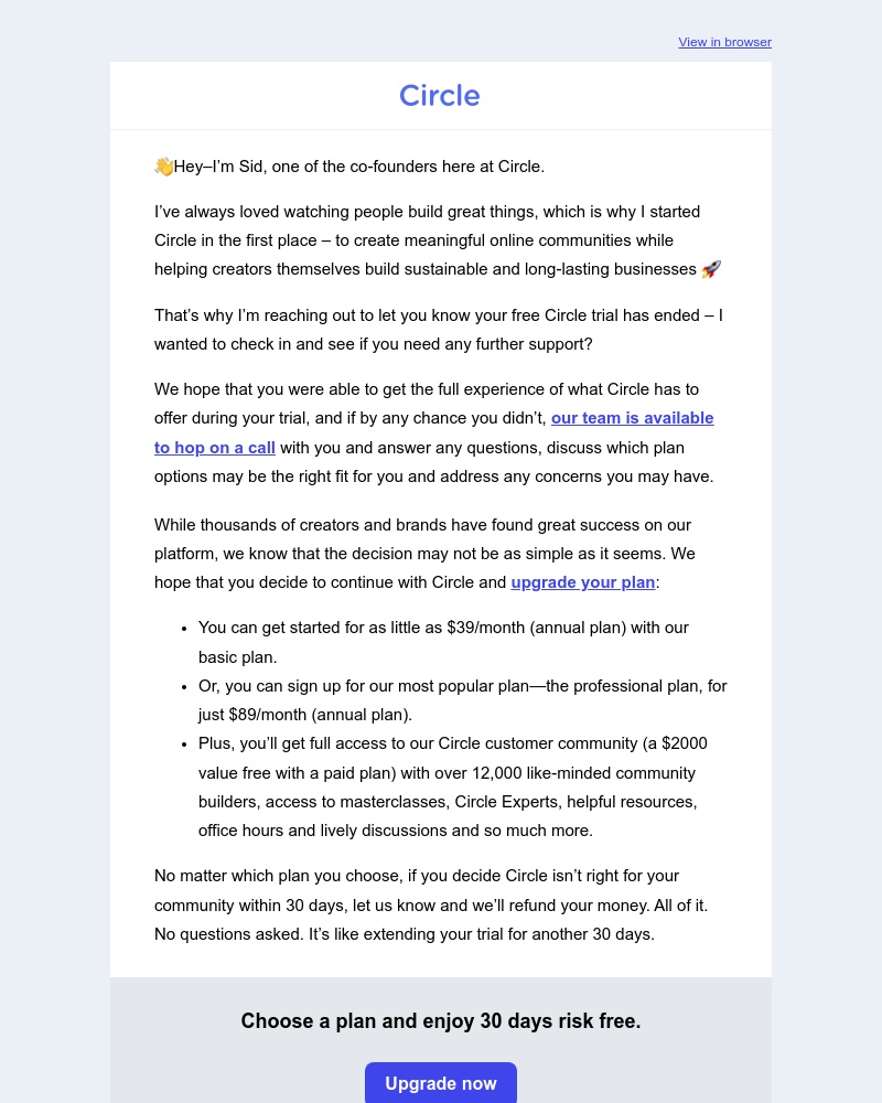 Circle - Your Circle trial expired—can we help?