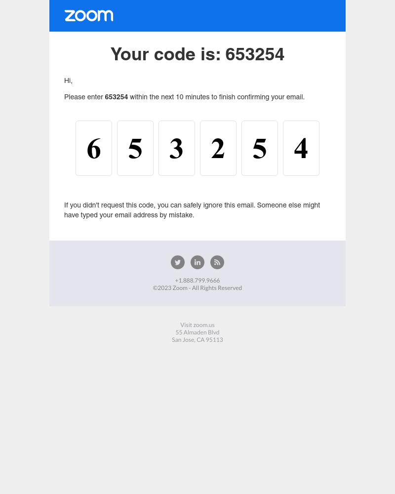 Zoom - Your code is: 653254
