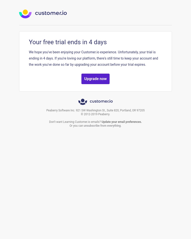 Customer.io - Your Customer.io trial expires in 4 days!