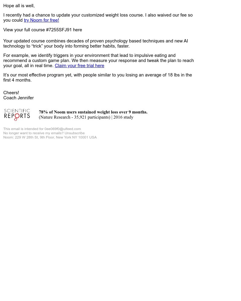 Noom - Your customized course #7255SFJ91 is ready